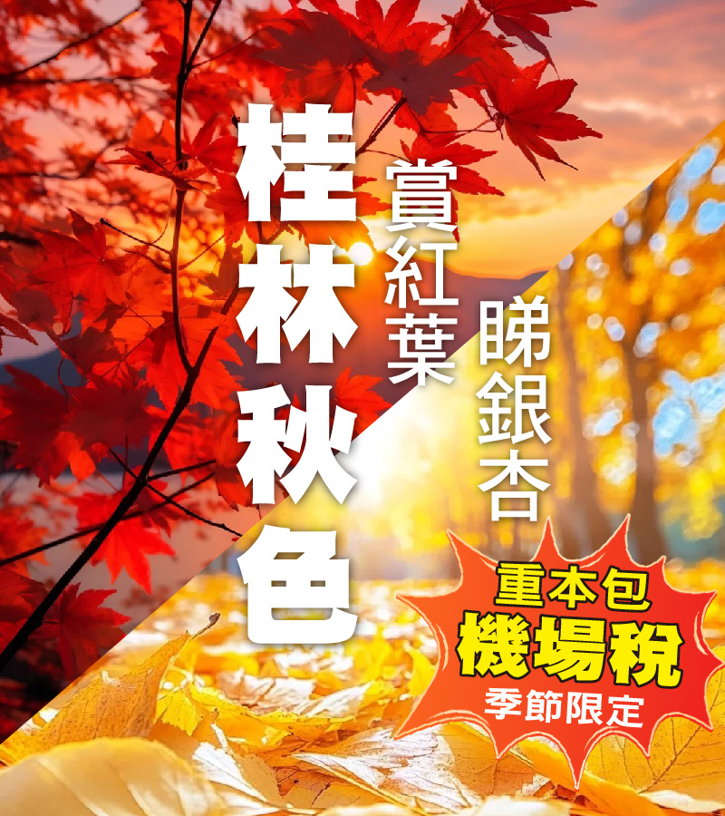 桂林秋色，睇銀杏，賞紅葉，直航4天，全包機場稅，只需$799